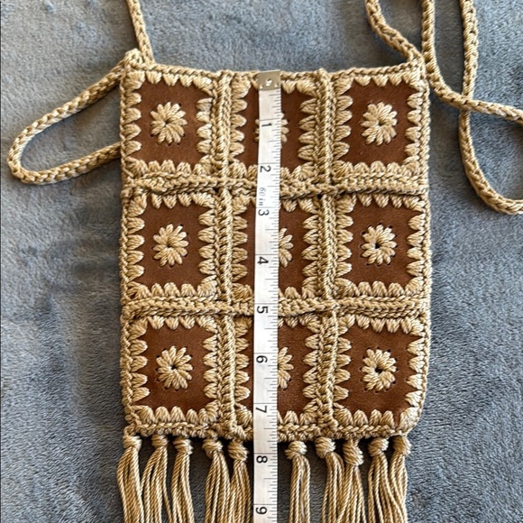 🥳Host Pick🥳 Boho Sundown Wild Leather Crochet Fringe Bag - Brown and Cream - Picture 6 of 11